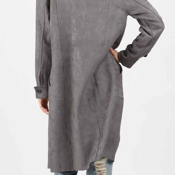 NWT POL faux SUEDE JACKET charcoal trench DUSTER WESTERN bohemian COAT SM MD LG - Picture 3 of 7